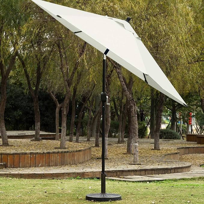 Sunnyglade 7.5' Patio Umbrella Outdoor Table Market Umbrella with Push Button Tilt/Crank, 6 Ribs (Beige)