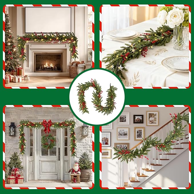 Bluesea 9FT Artificial Norfolk Pine Garland - Faux Christmas Garland, Fake Greenery Garland for Table, Mantle, Wall, Indoor, Outdoor Christmas Decorations (1 Pcs)