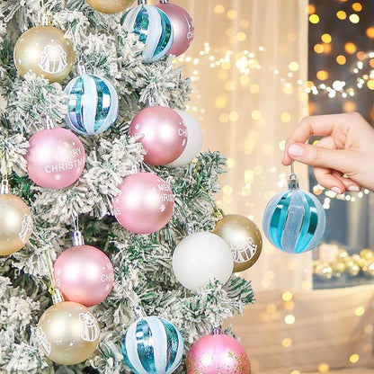 40PCS 2.36" Christmas Balls Ornaments, Plastic Christmas Tree Ornaments, Holiday Baubles, Hanging Decorations for Xmas Trees Holiday Party, Blue White Pink Baubles