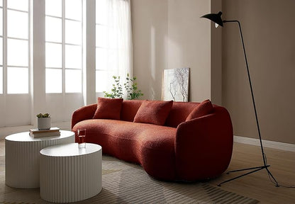 KEIKI 94" Boucle Half Moon Curved Sectional Sofa with 3 Throw Pillows, Modern 4-Seater Teddy Fleece Leisure Couch with Curved Backrest, Easy Assembly, for Living Room, Bedroom, Brown