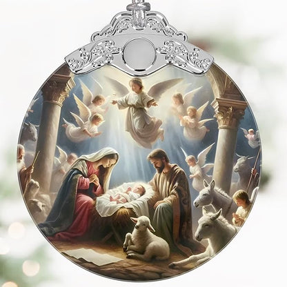 Nativity Christmas Ornaments, 3" Stained Glass Christmas Decor, Christian Ornaments for Christmas Tree, Christian Gifts for Kids, Religious Gifts for Women, Perfect for Holiday Party, Window, Tree
