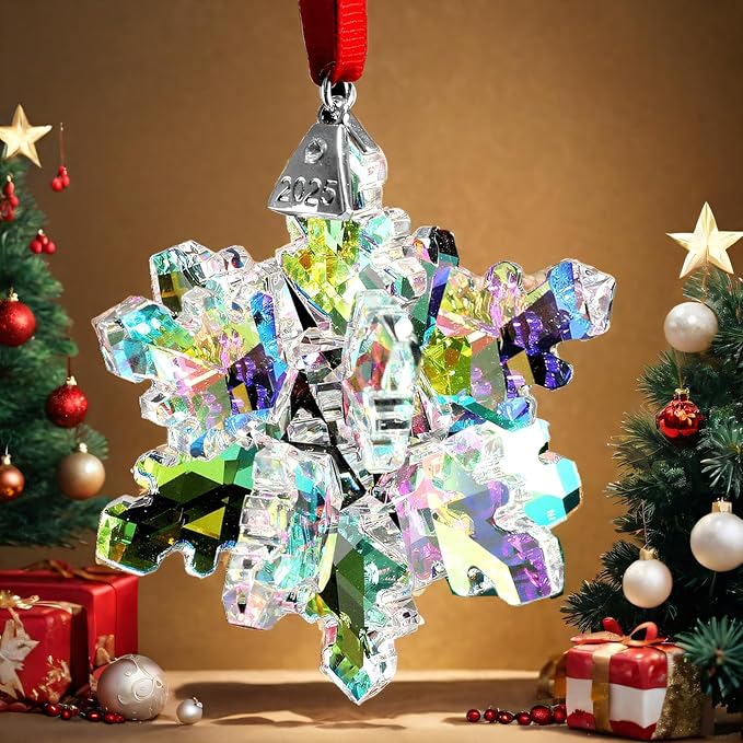 Annual Edition 3D Ornament 2025 Crystal Christmas Ornaments,Christmas Tree Ornaments Crystal Sun Catcher Home Hanging Decor,Holiday Christmas Decor & Collector’s Gift (3D-Colorful)