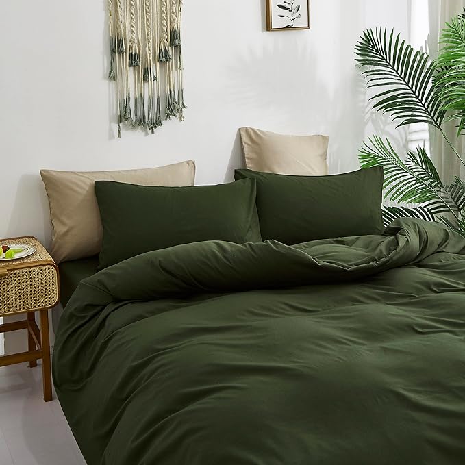 Pureant Army Green Comforter Set King Size Solid Olive Bedding Comforter Dark Green King Comforter for Women Men Hunter Comforter Soft Minimalist Military Green Bedding Breathable