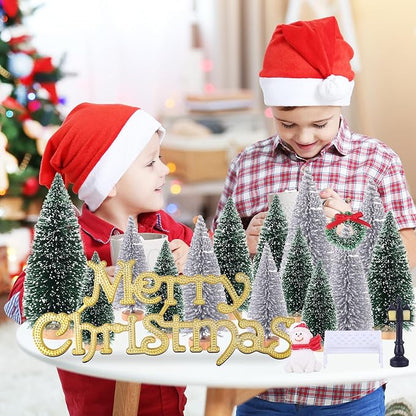 Mini Christmas Tree, Small Pine Tree with Wooden Bases for Xmas Holiday Party Home Tabletop Tree Decor (Silver/Green 30pcs)