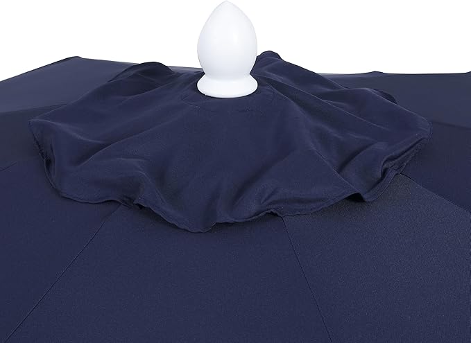 JONATHAN Y UMB1002G Tracy 9 ft. Classic MidCentury Scalloped Fringe Market Patio Umbrella with Auto-Tilt Crank, Wind Vent and UV Protection in Navy/White, White Pole