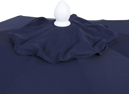 JONATHAN Y UMB1002G Tracy 9 ft. Classic MidCentury Scalloped Fringe Market Patio Umbrella with Auto-Tilt Crank, Wind Vent and UV Protection in Navy/White, White Pole