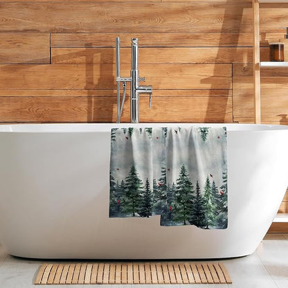 Winter Snow Forest Hand Towels 2 Pack Christmas Pine Trees Cardinal Holiday Face Towels Soft Absorbent Kitchen 14x28
