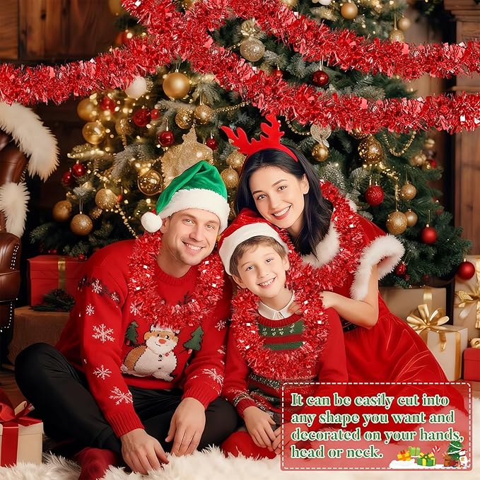 50Ft Christmas Tinsel Garland Red Xmas Tree Decorations Valentine Metallic Glitter Twist Garland for Christmas Decorations Party Anniversary Birthday Holiday Supplies Indoor Outdoor Supplies