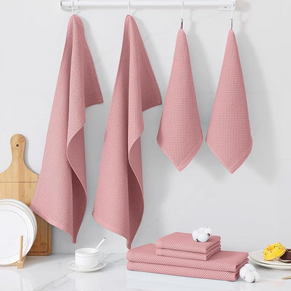 Homaxy 100% Cotton Kitchen Towels and Dishcloths Set, 12 x 12 Inches and 13 x 28 Inches, Set of 10 Bulk Kitchen Towels Set, Ultra Soft Absorbent Dish Cloths for Washing Dishes, Dried Rose