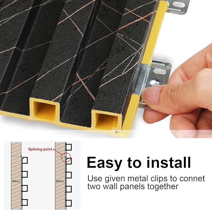 8-Pack WPC Wood Panels for Wall - 96 x 6.6 Inch 3D Acoustic Wall Panels, Waterproof and Easy Installation, Accent Slat Wall Paneling for Living Room, Office, Granite