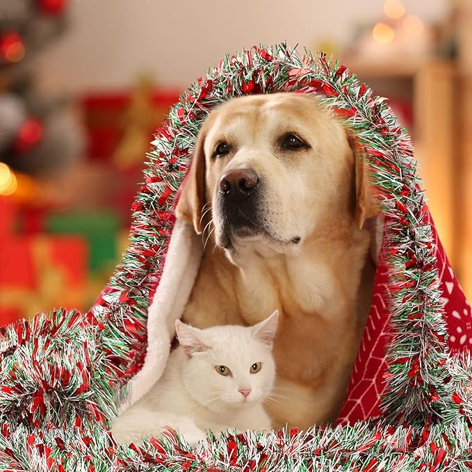 50 Feet Christmas Tinsel Garland Metallic Twist Garland Xmas Tree Decorations Wedding Birthday New Year Hanging Ornaments Party Supplies 3 Inch(Red, Green, White)