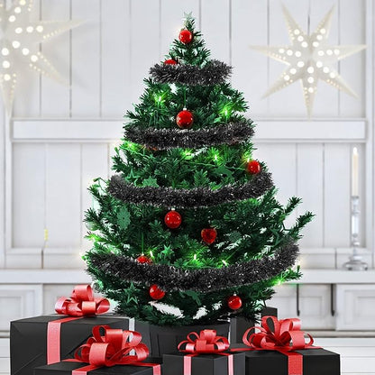 WILLBOND 50 ft Christmas Tinsel Garland Metallic Tinsel Twist Garland Christmas Tree Decorations New Year Wedding Birthday Hanging Decorations Party Supplies, 3 Inch(Black)