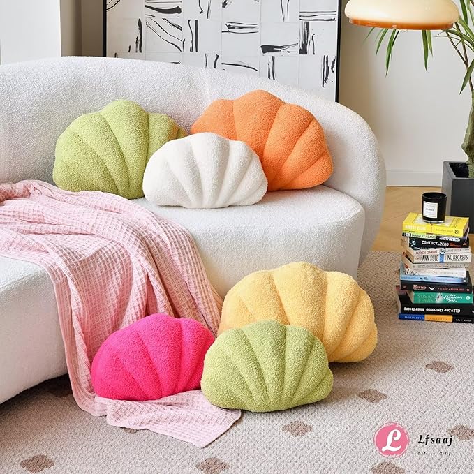 Yellow Seashell Throw Pillows, Shell Shaped Throw Pillows, 13 Inch Soft Home Decorative Pillow Plush Cushion for Bed Couch Living  Room Decor Accent Throw Pillow