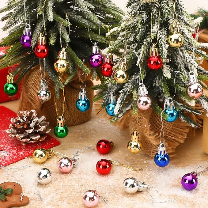 Jansun 60PCS Christmas Mini Balls Ornaments Multicolour Miniature Xmas Tree Hanging Decorations Small Vintage Glitter Balls for Holiday Party Outdoor Indoor DIY Craft Decor Supplies(Shiny Surface)