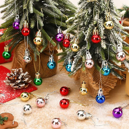 Jansun 60PCS Christmas Mini Balls Ornaments Multicolour Miniature Xmas Tree Hanging Decorations Small Vintage Glitter Balls for Holiday Party Outdoor Indoor DIY Craft Decor Supplies(Shiny Surface)