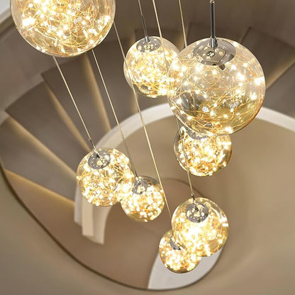 15-Light Foyer Chandeliers for High Ceilings LED Staircase Chandelier Large Chandeliers for High Ceilings, Entryway Modern Lighting Fixture Villas and Stairs, Adjustable Length 23" W x100 H,75W