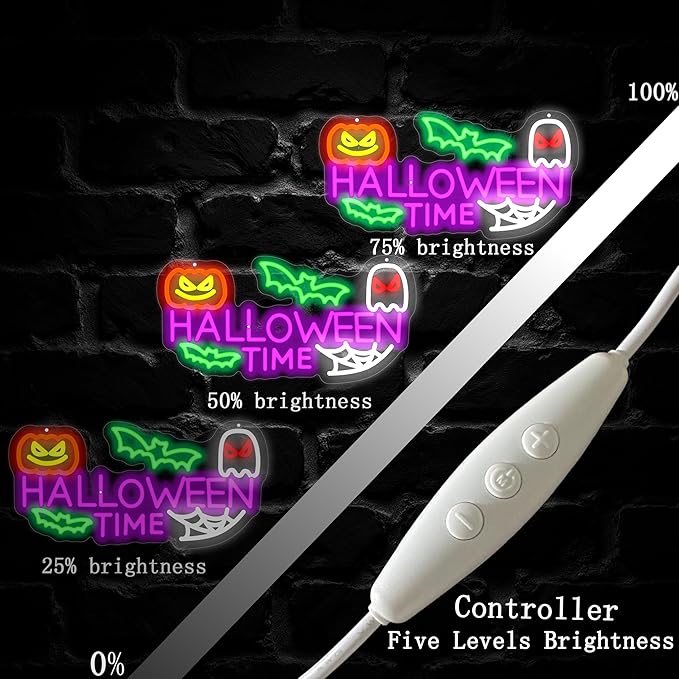 Halloween Time Neon Sign Ghost Decor Sign Spooky Neon Sign, Halloween Hanging Neon Light for Bat Pumpkin Neon Light for Bar Man Cave Horror Party Game Room Man Cave Horror Party Game Room