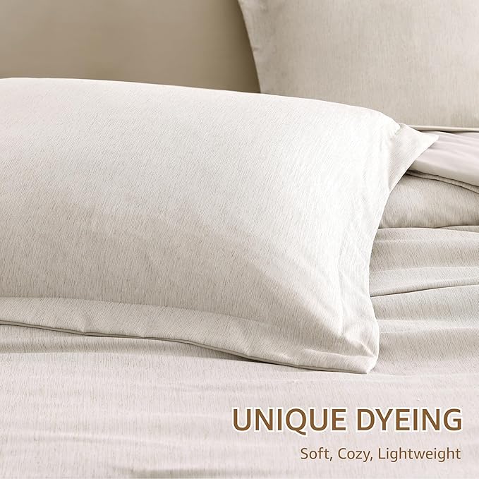 Monbix King Size Comforter Set, Oatmeal Cationic Dyeing Bed Set Reversible, King Size Comforter Set 7 Pieces Bed in a Bag with Comforter, Sheets, Pillowcases & Shams