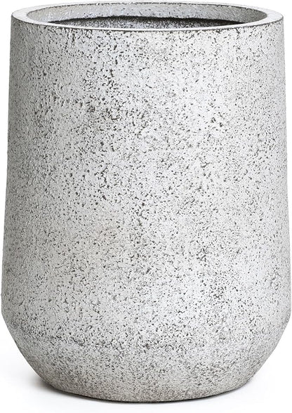 LuxenHome 16" H Round Tall Planter, Large Outdoor Indoor Plant Pot with Drainage Hole and Rubber Plug, Modern Speckled Gray Textured Tapered Flower Pot, Concrete Planter Pot for Home Garden Patio