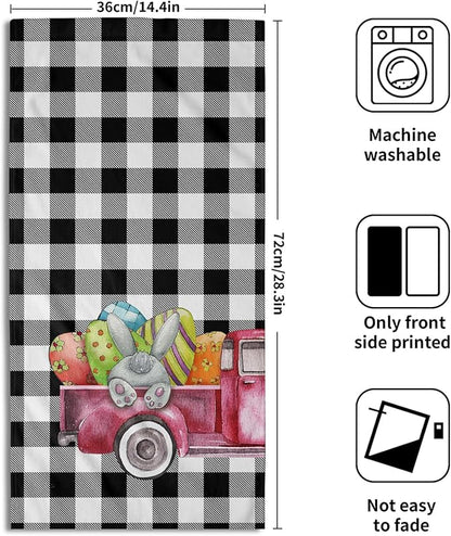 Easter Bunny Hand Towels 2 Pack Pickup Truck Decorative Buffalo Plaid Holiday Soft Absorbent Kitchen 14x28