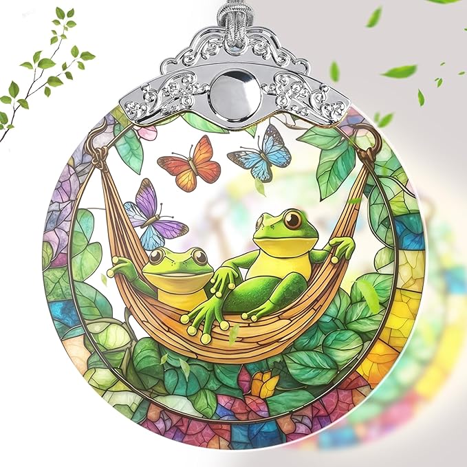 Stained Glass Frog Ornaments, Frog Christmas Decoration for Tree, Vintage Christmas Decorations Tree Ornaments