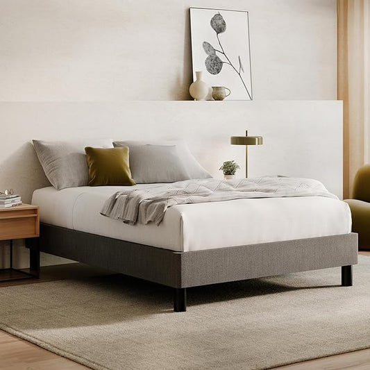 Nectar Bed Frame - Queen - Grey - 8 Inch Legs - Sturdy Wooden Slats for Support - Steel Frame - Contemporary and Durable Upholstery - Holds Up to 700 Pounds - Easy Assembly