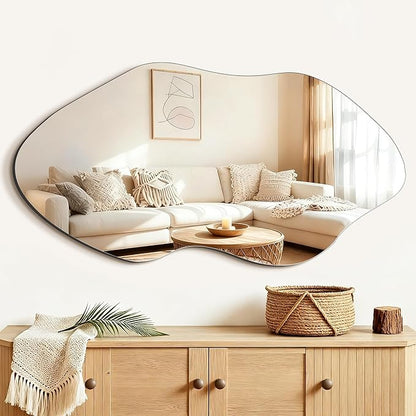 FICTOR Irregular Asymmetrical Wall Mirror, 36" x 19" Modern Decorative Mirror for Entryway, Bathroom, Bedroom, Living Room, Dining Room