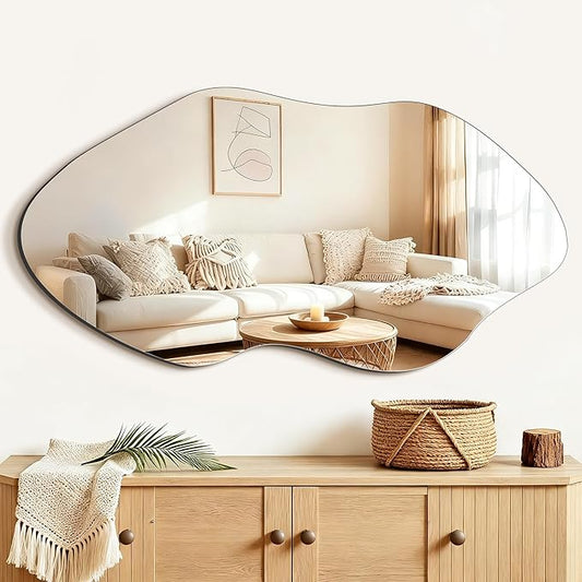 FICTOR Irregular Asymmetrical Wall Mirror, 36" x 19" Modern Decorative Mirror for Entryway, Bathroom, Bedroom, Living Room, Dining Room