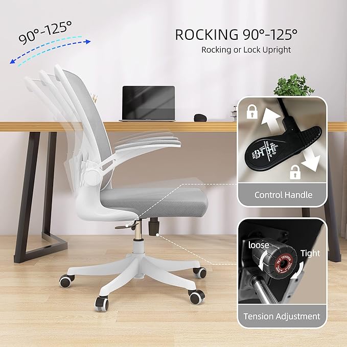 Ergonomic Office Chair, High-Back Mesh Desk Chair with Adjustable Height, Lumbar Support, Flip-Up Armrests,headrest，and Swivel Rolling Design for Home and Office Use