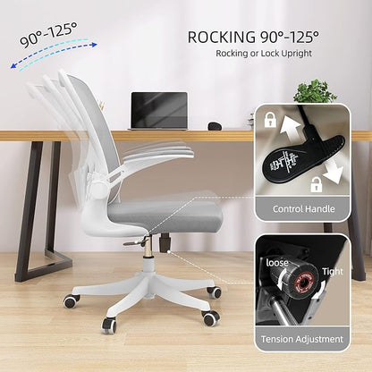 Ergonomic Office Chair, High-Back Mesh Desk Chair with Adjustable Height, Lumbar Support, Flip-Up Armrests,headrest，and Swivel Rolling Design for Home and Office Use
