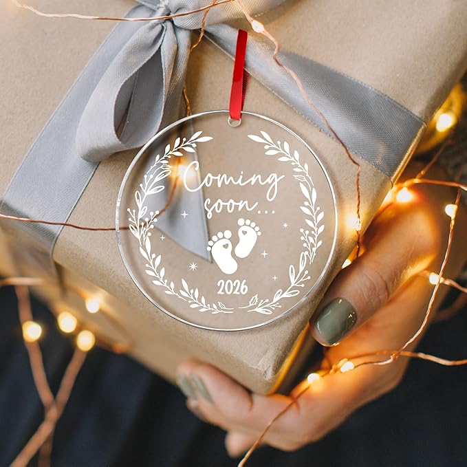 Baby Coming Soon 2026 Ornament Acrylic - Expecting Baby Mom Dad Ornament Xmas Gifts - Pregnancy Announcement Onrament for Family, Husband, Grandparents, Aunt - Expecting Parents to Be Unique Gifts