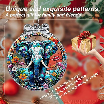 Elephant Christmas Ornament for Christmas Decorations Crystal Glass- Xmas Gifts for Elephant Lover, Holiday Keepsake Present Exchange Ideas