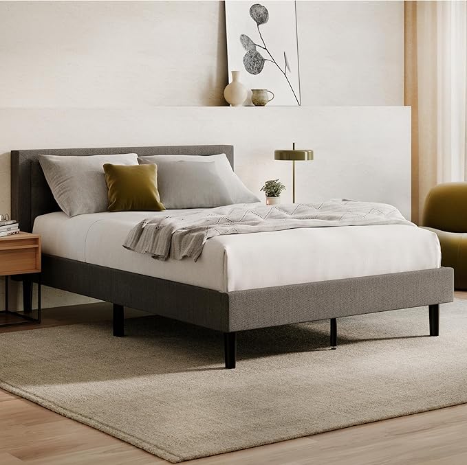 Nectar Bed Frame & Headboard - Gray - Cal King - 8 Inch Legs and Sturdy Wooden Slats for Support - Contemporary and Durable Upholstery - Holds Up to 700 Pounds - Easy Assembly