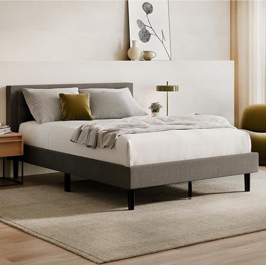 Nectar Bed Frame & Headboard - Gray - Cal King - 8 Inch Legs and Sturdy Wooden Slats for Support - Contemporary and Durable Upholstery - Holds Up to 700 Pounds - Easy Assembly