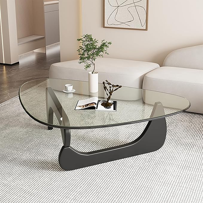 Mid Century Modern Glass Coffee Table, Black Coffee Table for Living Room, Elegant and Functional Coffee Tables,Suitable for Bedroom Living Room Reception Office Tables（Black/Transparent，Large）