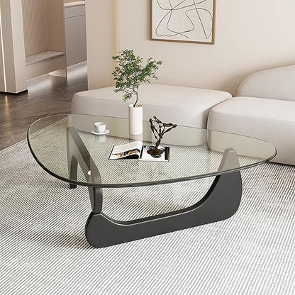 Mid Century Modern Glass Coffee Table, Black Coffee Table for Living Room, Elegant and Functional Coffee Tables,Suitable for Bedroom Living Room Reception Office Tables（Black/Transparent，Large）