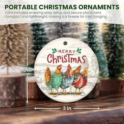OASSIE Chicken Ornaments for Christmas Tree - Ceramic Christmas Ornaments 2025 - Chicken Ornaments for Xmas Tree, Rustic Home Decor, Rooster Gifts for Women Men Family Friends