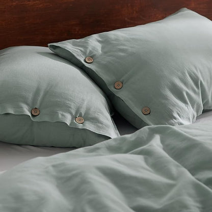 Bedsure Linen Duvet Cover King Size - Linen Cotton Blend Bedding Set, Soft & Cozy, 3 Pieces, 1 Duvet Cover 104x90 and 2 Pillowcases, Sage Green Color Cooling Bedding, Comforter Sold Separately