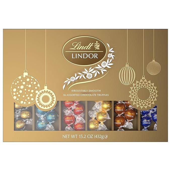 Lindt LINDOR Holiday Deluxe Assorted Chocolate Candy Truffles Gift Box, 15.2 oz.