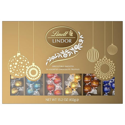 Lindt LINDOR Holiday Deluxe Assorted Chocolate Candy Truffles Gift Box, 15.2 oz.
