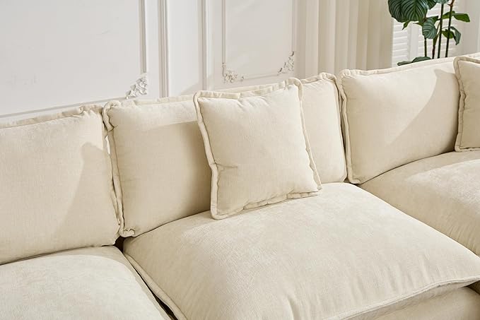 SoarFlash 107.4" Chenille Sectional Sofa, Comfy Modular Loveseat Sofa, Modern 3-Seat Couch Deep Seat Sofa Set for Living Room,Beige