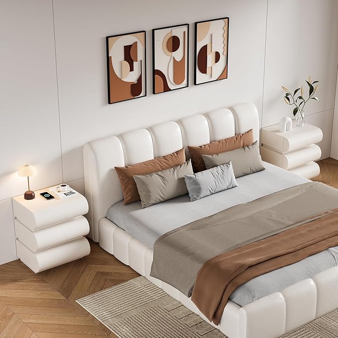 homary 3-Drawer Smart Nightstands Set of 2 with Wireless Charging Station, USB & Type-C Ports, Faux Leather White Night Stands Modern Bedside Tables for Bedroom Storage, Fully Assembled