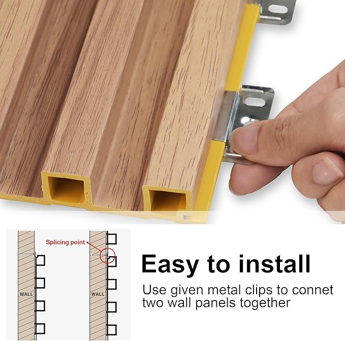 8-Pack WPC Slat Wall Panels - 3D Wall Panels, Water-Proof and Easy Installation, Accent Slat Wall Paneling for Living Room, Office, Teak, 96 x 6.6 Inch