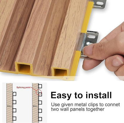 8-Pack WPC Slat Wall Panels - 3D Wall Panels, Water-Proof and Easy Installation, Accent Slat Wall Paneling for Living Room, Office, Teak, 96 x 6.6 Inch