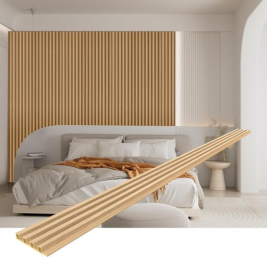 8-Pack WPC Slat Wall Panels - 3D Wall Panels, Water-Proof and Easy Installation, Accent Slat Wall Paneling for Living Room, Office, Teak, 96 x 6.6 Inch