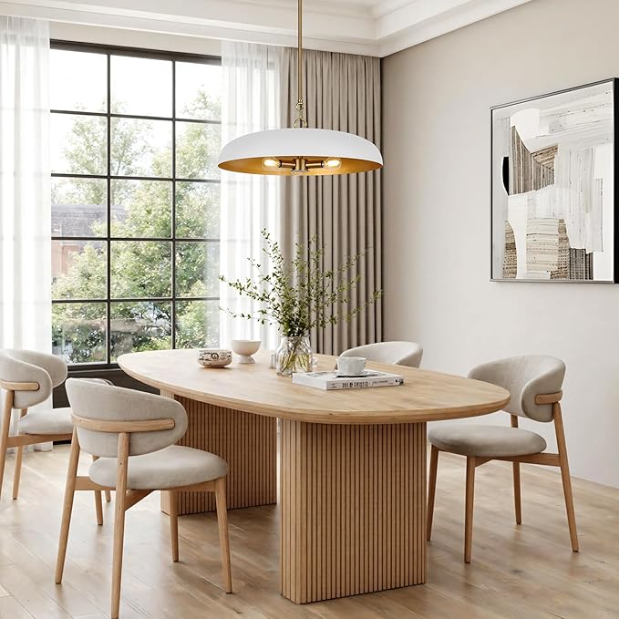 LamQee 20 Inch Oversized Large Pendant Lights, 3-Lights White and Gold Dome Chandelier, Mid Century Modern Metal Pendant Lighting Fixture Ceiling Hanging for Kitchen Island Dining Room Over Table Bar