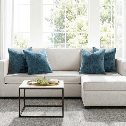 MIULEE Pack of 4 Throw Pillow Covers 18x18 Inch Smoke Blue Soft Decorative Chenille Pillow Covers Farmhouse Accent Cushion Covers for Boho Home Decor Bedroom Living Room