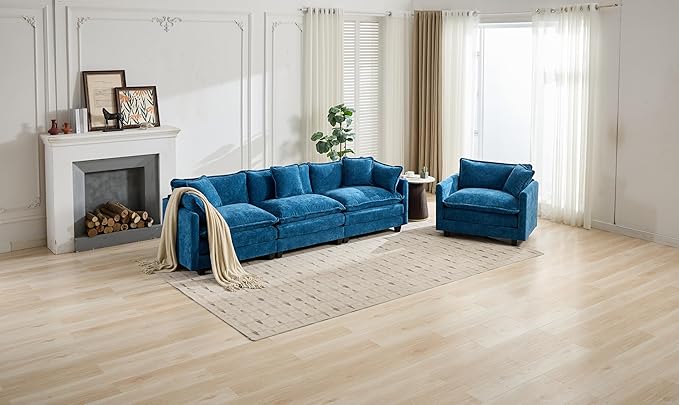 SoarFlash 71.6" Chenille Sectional Sofa, Comfy Modular Loveseat Sofa, Modern 2-Seat Couch Deep Seat Sofa Set for Living Room,Blue