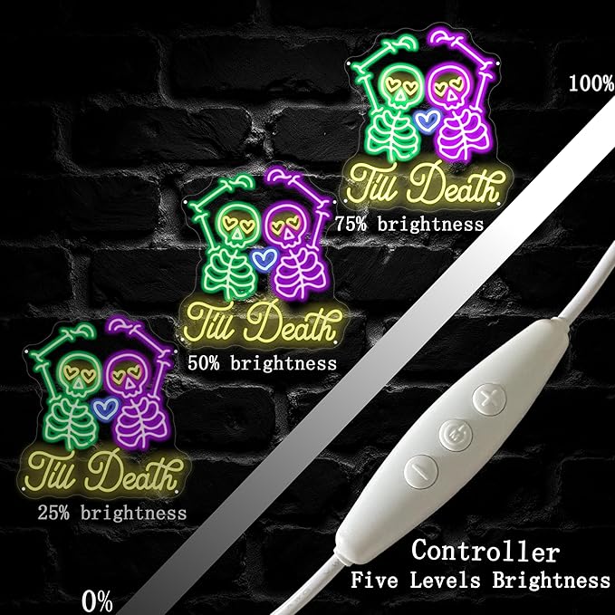 Skull Till Death Neon Sign, Halloween Wall Sign, Horror Decor Wall Skull Neon Sign Engagement Party Decor Til Death Do Us Party