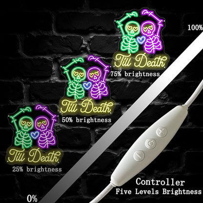 Skull Till Death Neon Sign, Halloween Wall Sign, Horror Decor Wall Skull Neon Sign Engagement Party Decor Til Death Do Us Party